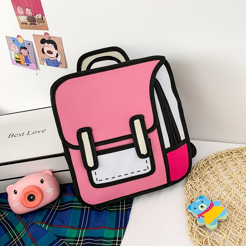 UK 3D Comic Backpack Bookbag Jump Style 2D Drawing Cartoon Paper Shoulder  Bag SR | eBay